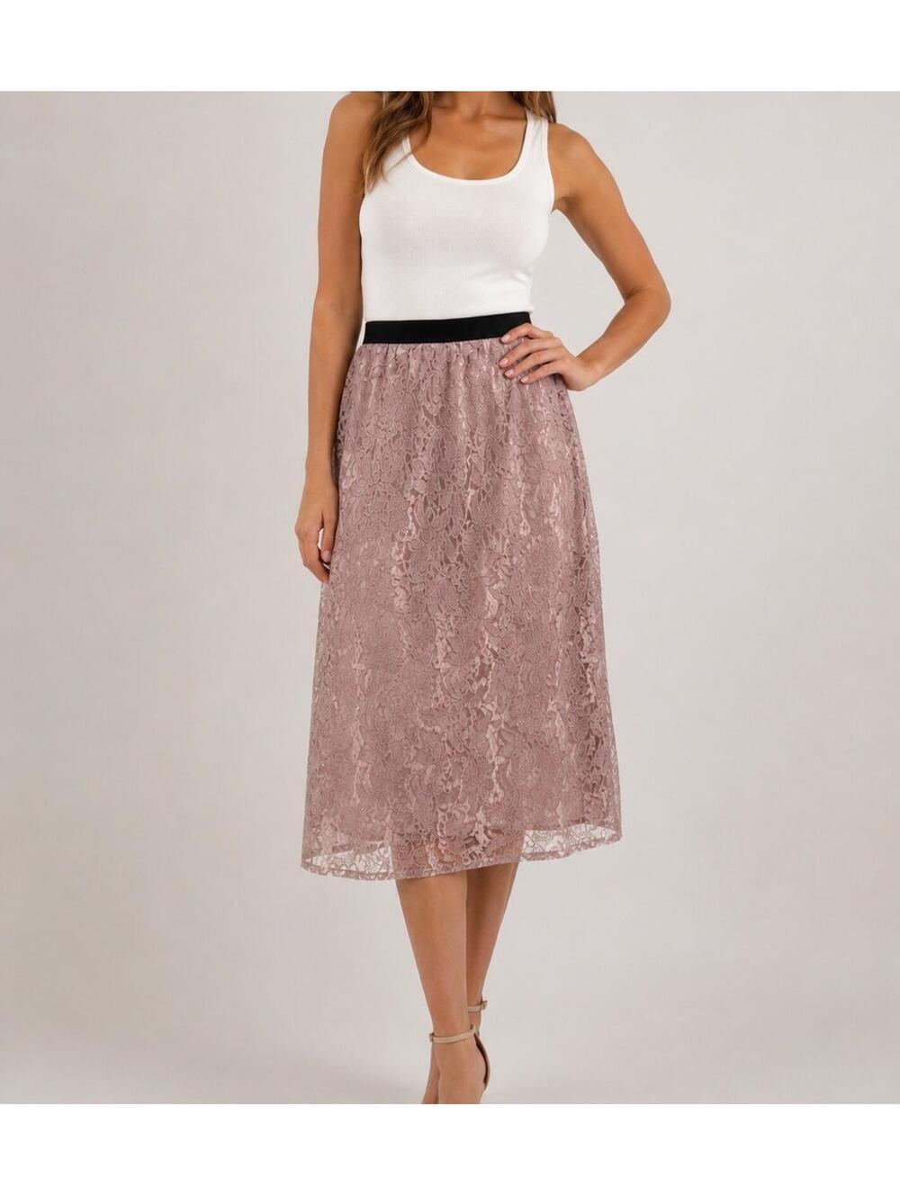 LOFT Blush Pink Lace Overlay Midi Skirt Size 4 Coquette Cottagecore Romantic